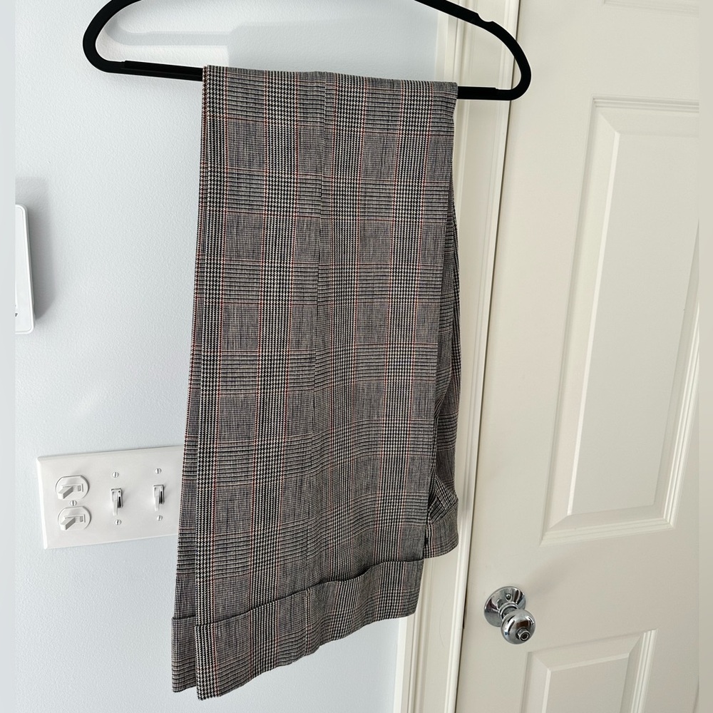 J Brand Women’s pleated brown plaid wide leg cuff trousers